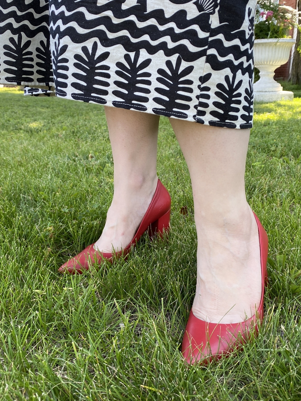 L'Intervalle Ciara Red Leather Pointed Toe High Block Heel Pumps